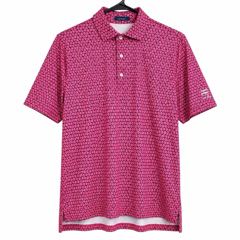 Turtleson Golf Polo Shirt M Pink Navy Floral Performance Fawn Lake Country Club